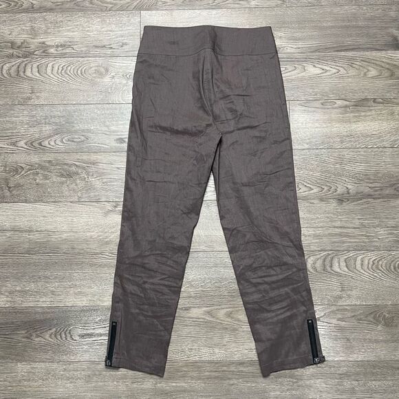 Sarah Pacini Linen Tan Brown Pants Zipper Size 1 Small Trousers 26" Inseam - Picture 4 of 8